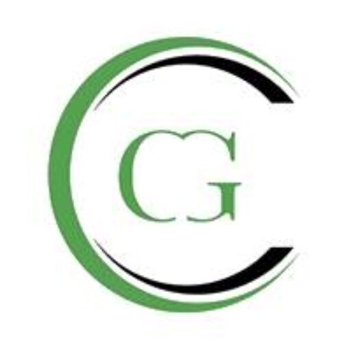 A green and black logo of the letter g.